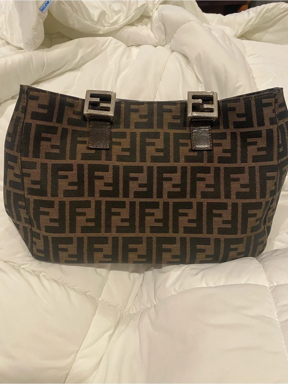 Fendi Brown FF Zucca Tote Bag with Leather Handles